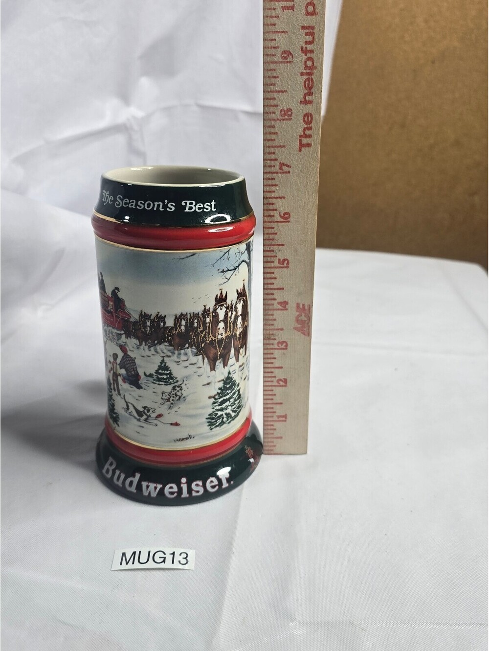 1991 Budweiser Collector's Series Ceramic Stein Mug - Season's Best